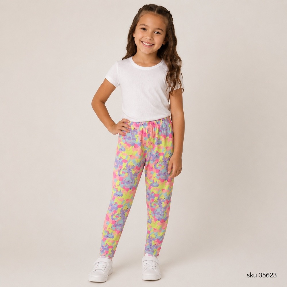 Carters Kid Girls Size 14 Leggings Pink Yellow Purple Abstract Brushstroke Print